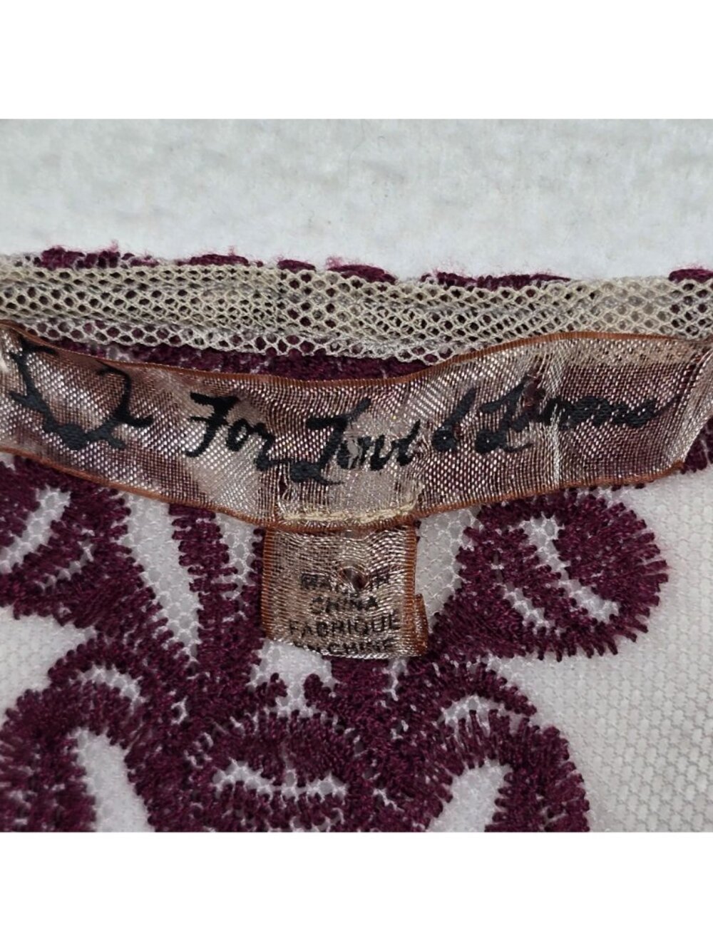 For Love & Lemons Large Mini Dress Long Sleeve Sheer Floral Embroidered Burgundy - Picture 2 of 4